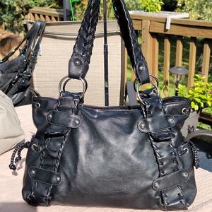 Black Vegan Leather Satchel Bag NWOT